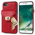 thumbnail image 7 of ELEHOLD for iPhone 7 / iPhone 8 / SE 2022 & 2020 Zipper Pocket Case, Flip PU Leather Wallet Crossbody Shoulder Strap Lanyard Case with Credit Card Holder Women RFID Blocking Purse Phone Cover, red, 7 of 7