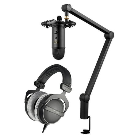 Blue Yeticaster Studio Podcasting Microphone Mic+Beyerdynamic Headphones+Boom