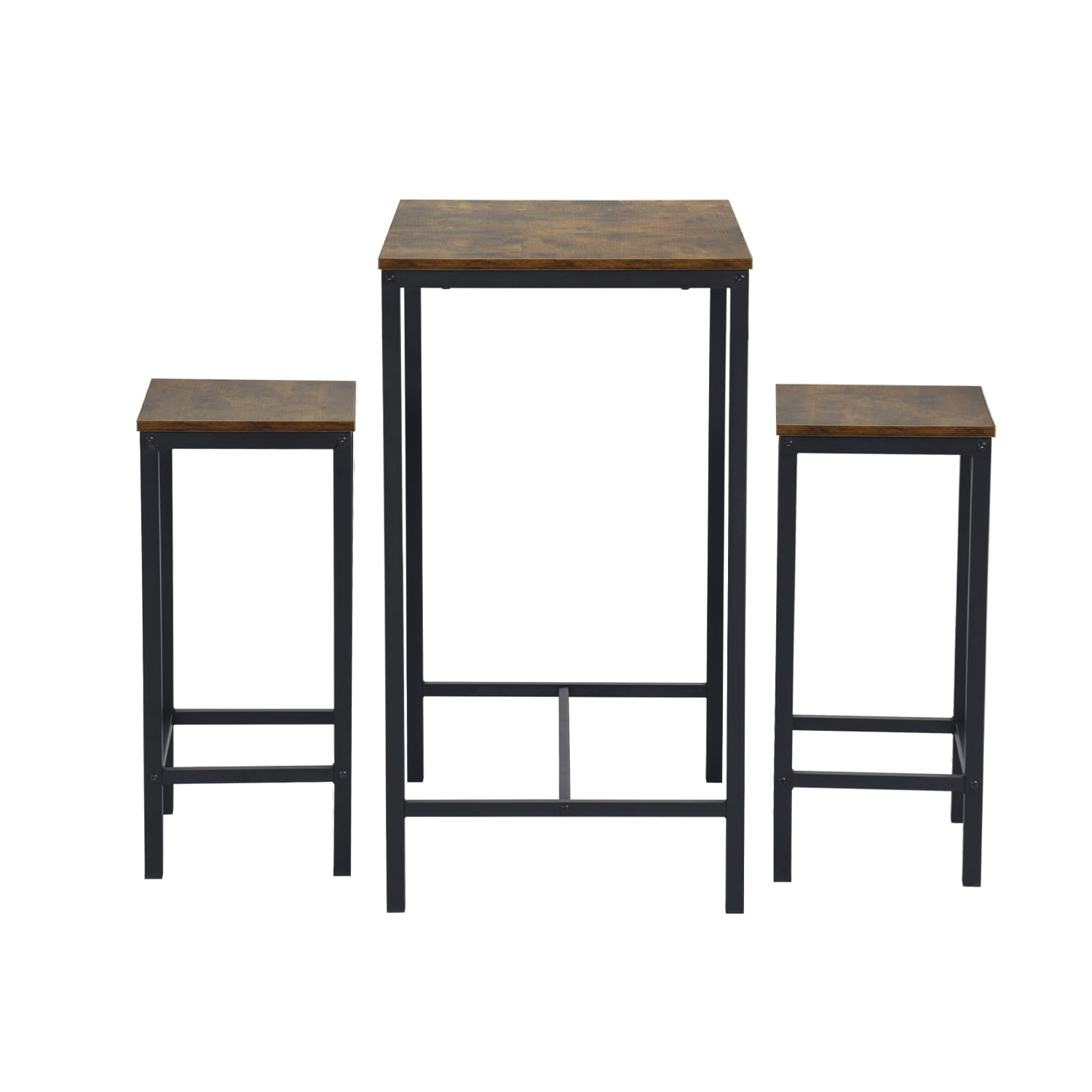 Homy Casa 35.4" Bar Table with 2 Stools, 3-Piece Set, Brown, Perfect for Small Spaces and Home Bars