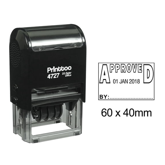 Printtoo Self Inking Dater Stamp With Approved By Text Date Rubber Stamp Office Stationery-Black