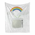 thumbnail image 1 of Vintage Rainbow Soft Flannel Fleece Blanket, Old TV with Raining Clouds on Antennas Broadcast Entertainment Technology, Cozy Plush for Indoor and Outdoor Use, 50" x 60", Multicolor, by Ambesonne, 1 of 6