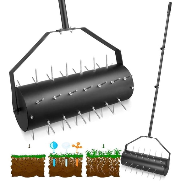 40 Tine 18 in. Rolling Lawn Aerator Tool, 50"-70" Handle Heavy Duty Spike with Sandbag for Yard Garden