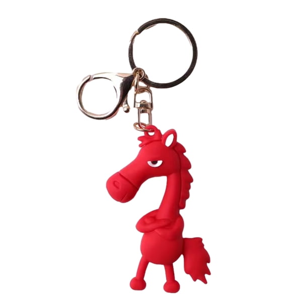 Llavero con colgante de caballo de dibujos animados en 3D, llavero con anilla de metal, accesorio multifuncional para regalo.