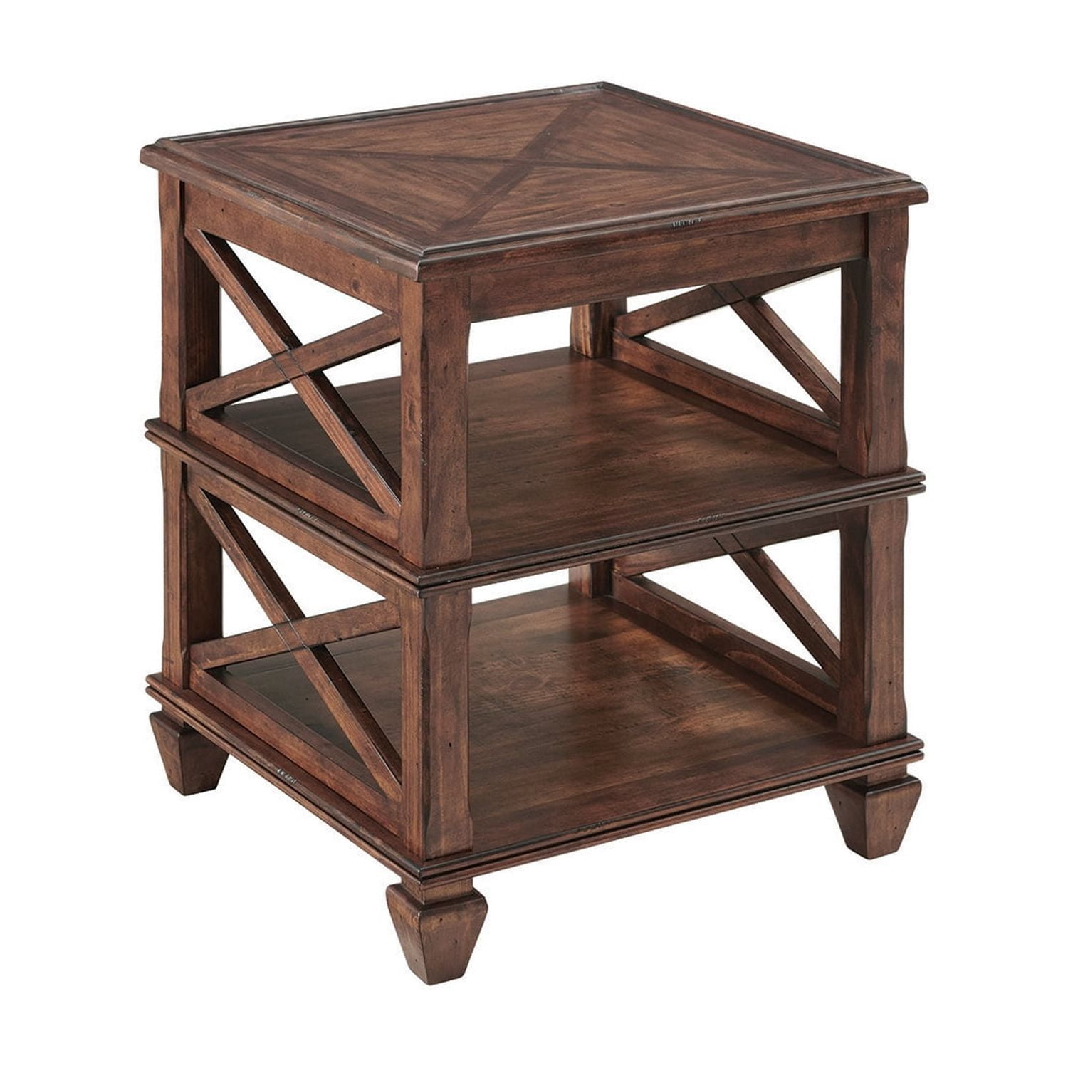 Alaterre Furniture Stockbridge 21" Square Wood End Table with Two Shelves