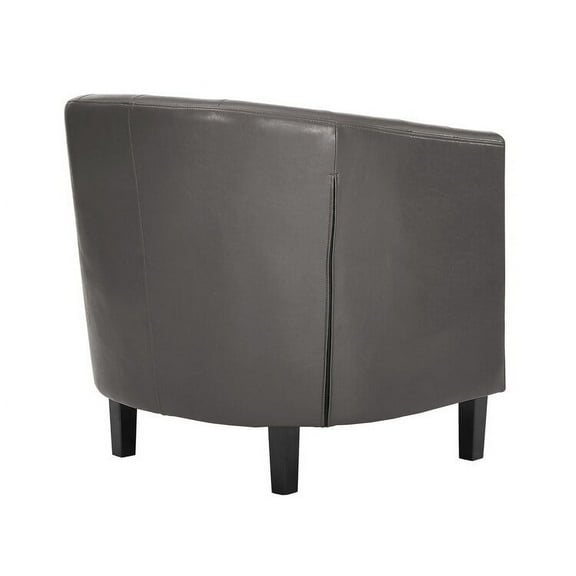 Emma Accent Chair, Button Tufted Faux Leather Barrel Chair, Midcentury Modern Accent Chair, Comfy Armchair, Tub Barrel Chairs Gray