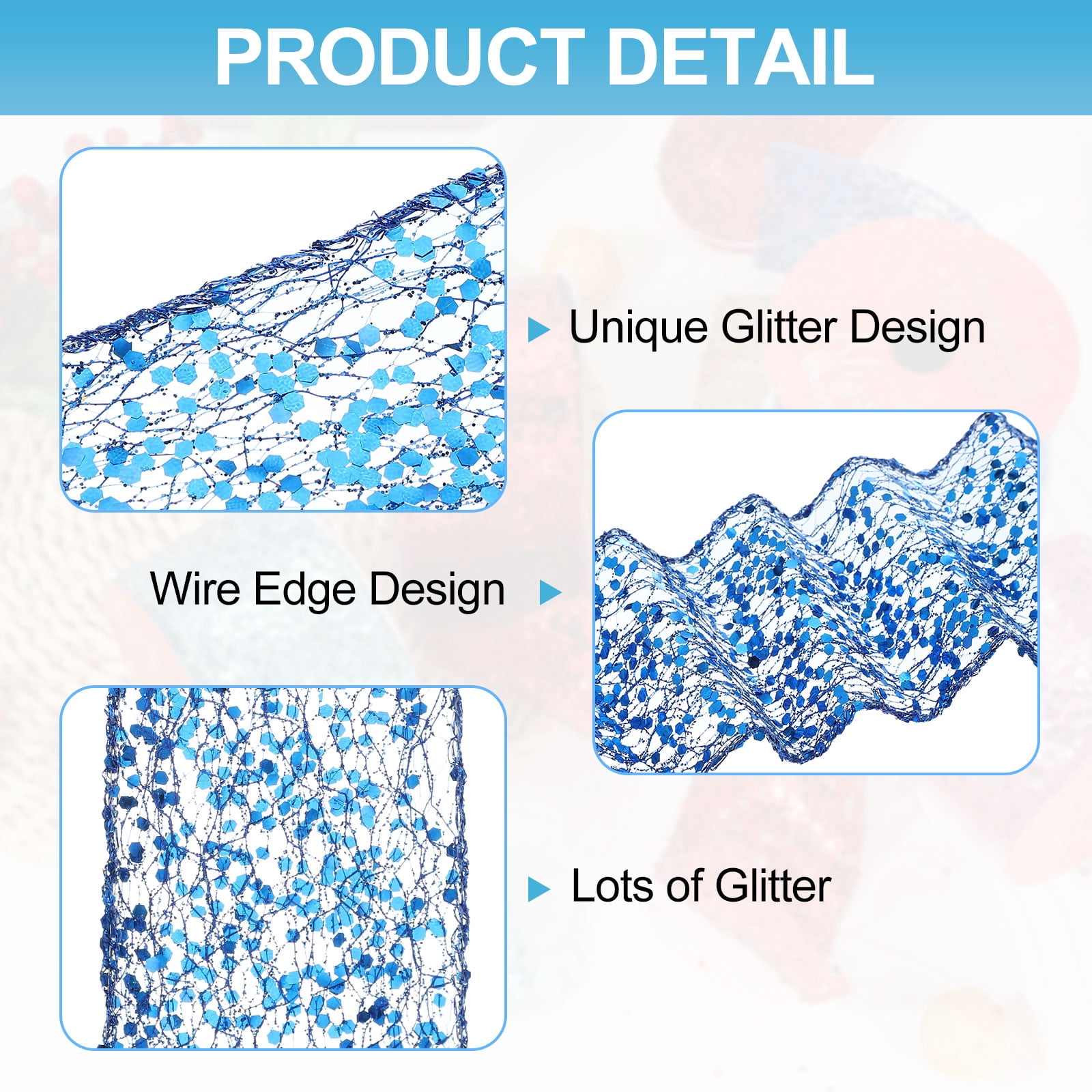 Uxcell Glitter Mesh Wired Ribbon for Bows Making Wedding Decor Gifts Crafts Dark Blue
