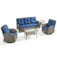 thumbnail image 2 of Opohoro 5-Piece Outdoor Conversation Set with Swivel Rocking Chairs, Patio Sofa, Coffee & Side Tables, Gray/Blue, 2 of 14