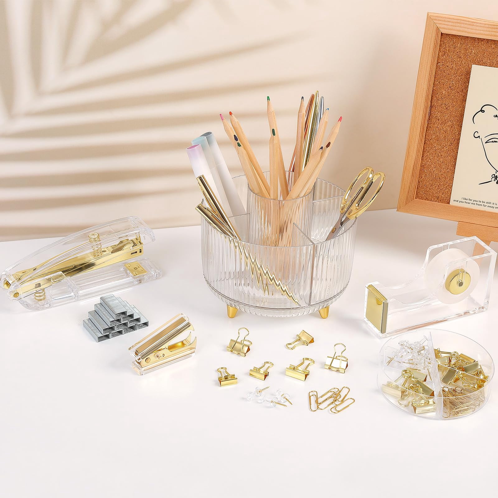 Office Supplies Set  Pencil Holder For Desk Gel Pen Stapler Tape Dispenser Clips And 1000pcs Staples Decor Women Accessories