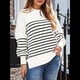 thumbnail image 5 of Suéteres de Murciélago Extragrandes para Mujer, Conjuntos de Otoño 2025, Suéteres de Cuello Redondo de Punto con Abertura Lateral, Tops de Moda. Rayas Blancas XL, 5 of 8