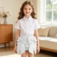 thumbnail image 4 of FRSASU Girls Summer Bow Tie Mini Skirt Cute Pleated High Shirred Waist Layered Ruffle Hem Short Cake Skirts White, 4 of 9