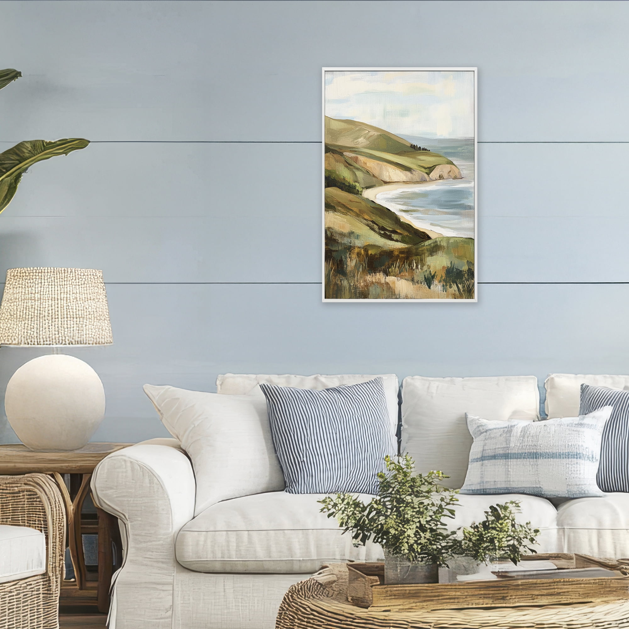 Stupell Industries Painted Cliffside Coastal Morning Light White Framed Giclee Art, design by Petal Prints Design
