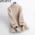 thumbnail image 4 of Abrigos de lana 100% AYUNSUE para mujer, chaqueta elegante de esquileo de ovejas para otoño e invierno de 2024, abrigo de piel informal de un solo pecho, nuevas chaquetas, 4 of 5