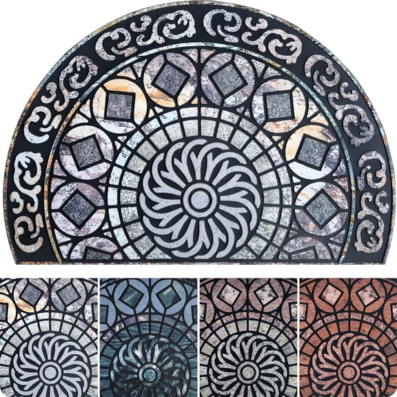 RLESO 2026 New Spring Half Circle Rug-Front Door Mat Outside Entrance-Half Moon Outdoor Mat-Door Mat Outdoor Entrance-Outside Door Mats for Front Door Entry (17" X 30",Blue)