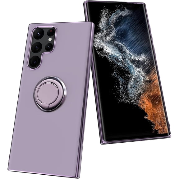 Samsung Galaxy S22 Ultra Case with Ring Stand [360° Rotatable Ring Holder Magnetic Kickstand] [Soft Microfiber Lining] Slim TPU Shockproof Phone Cases for Samsung Galaxy S22 Ultra 5G Purple
