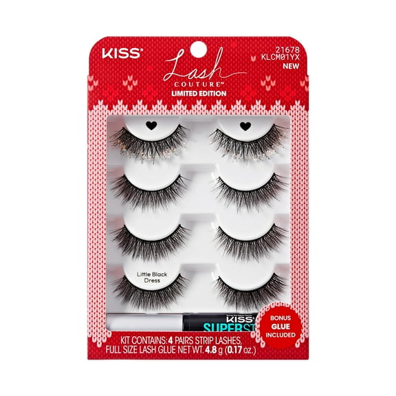 KISS Lash Couture Faux Mink Holiday False Eyelashes, 'Little Black Dress' - 4 Pairs   Glue