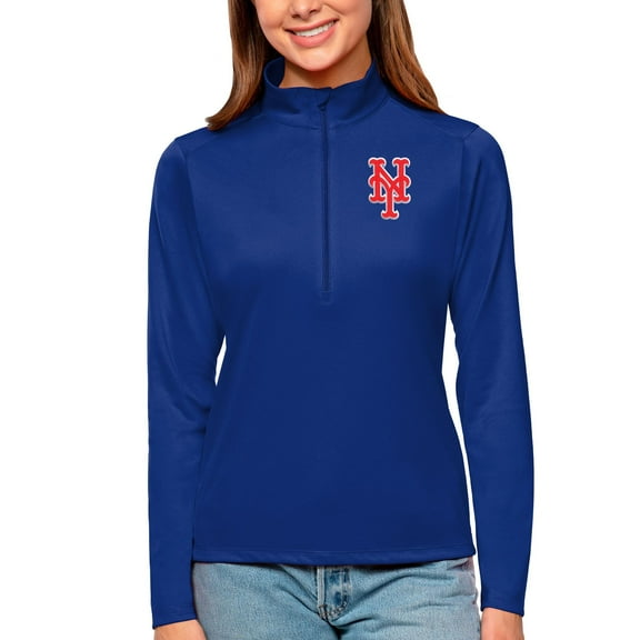 Women's Antigua Royal New York Mets Tribute Quarter-Zip Pullover Top