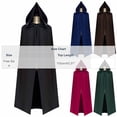 thumbnail image 3 of UTSJKR Mens Pleated Hooded Cape Cloak, Front Split Full‑Length Outer Robe, Lightweight Flowy Garment for Cosplay, Halloween and Vintage Themed Party Occasions Navy, 3 of 6