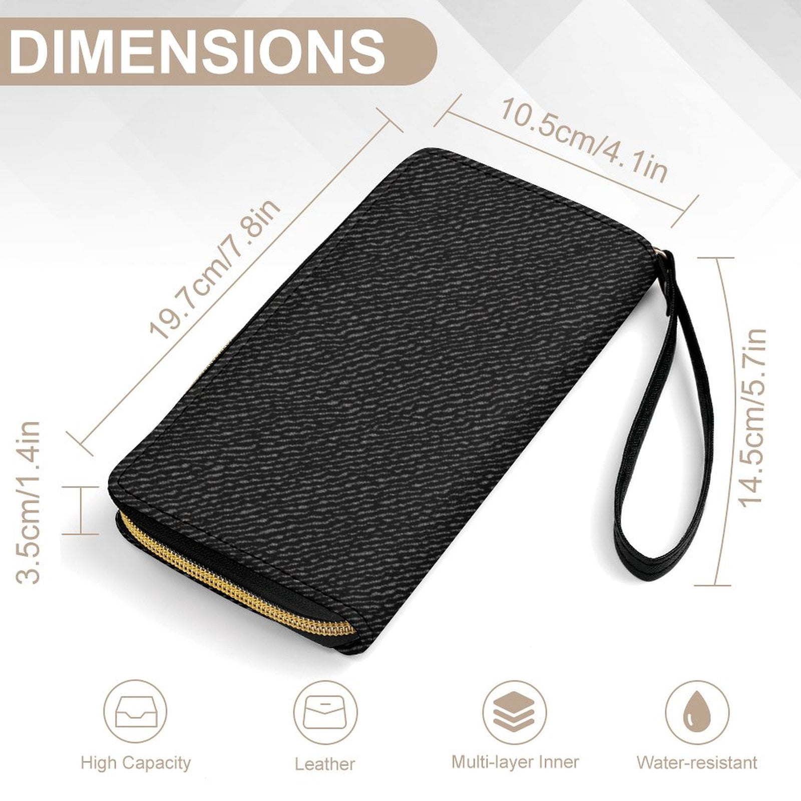 Womens Wallet Bifold Ladies Cluth Bag Wristlet Wrist Strap Long Purse Black Denim Pattern Texture Design