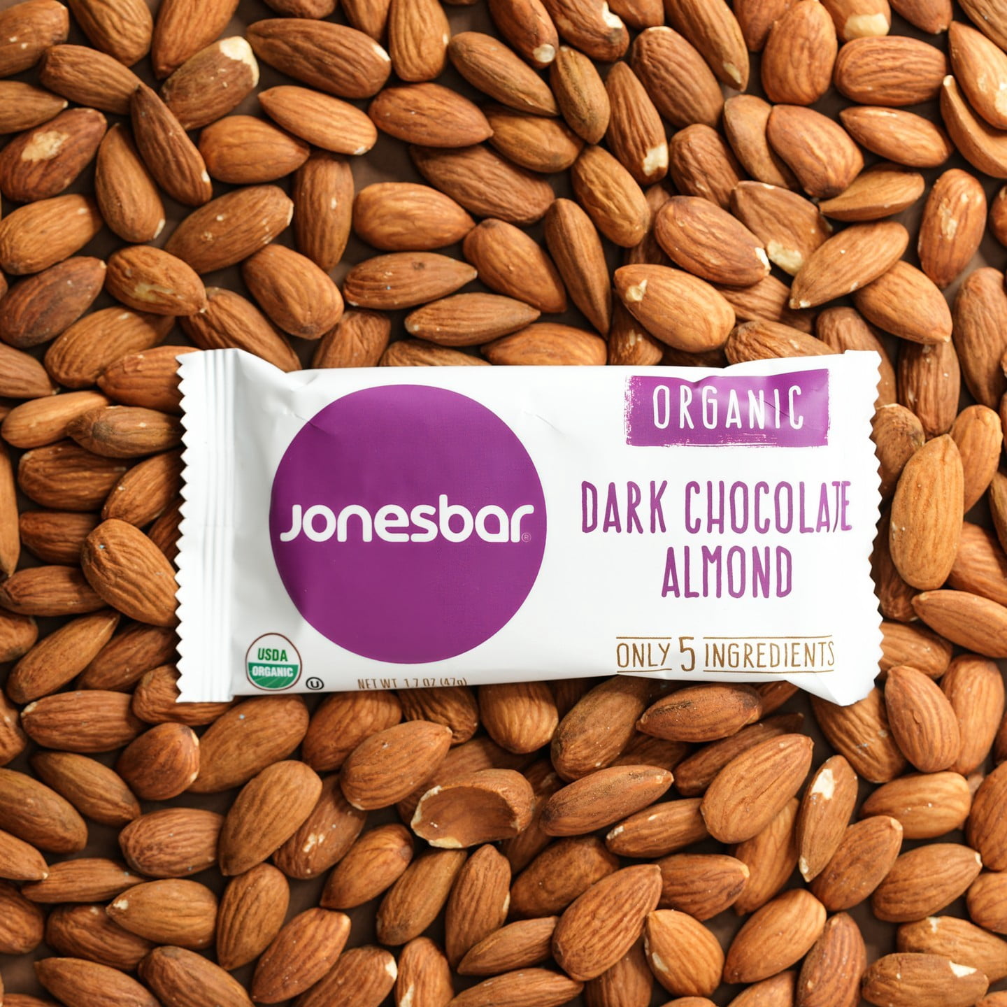 Organic Dark Chocolate Almond Fruit & Nut Bar, Jonesbar, Certified Organic & Kosher, Gluten Free, Vegan, 12 Count (Pack of 1)