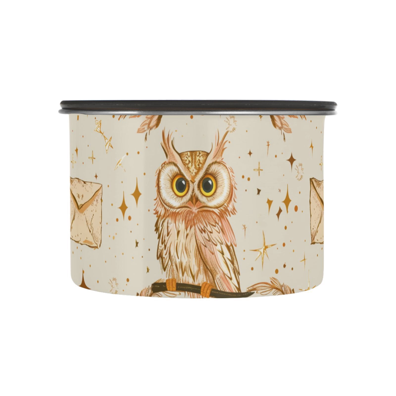 Owl Envelope Retro Airtight Coffee Bean Canister 30oz Food Storage Containers with Lids For Gournd, Tea, Sugar, Flour, Rice, Cereal, Candy Cookie Jar