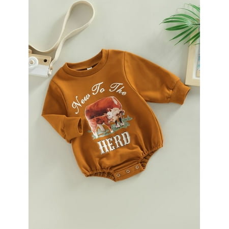 

Ma&Baby Toddler Baby Girl Boy Sweatshirt Rompers Letter Cow Print Casual Long Sleeve Jumpsuit for Newborn Babies