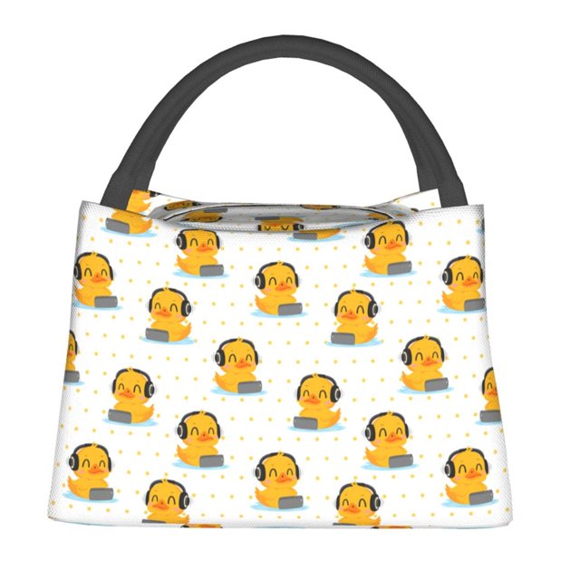 Disketp Cute Duck With Headphone Bolsa Térmica Estampada, Bolsa Térmica Aislante para Almuerzo, Playa y Campamento