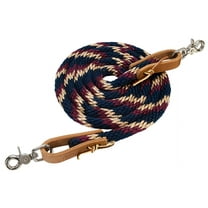 Navy Tan 8Ft Weaver Horse Poly Roping Reins W/ Leather Laces Loop Ends