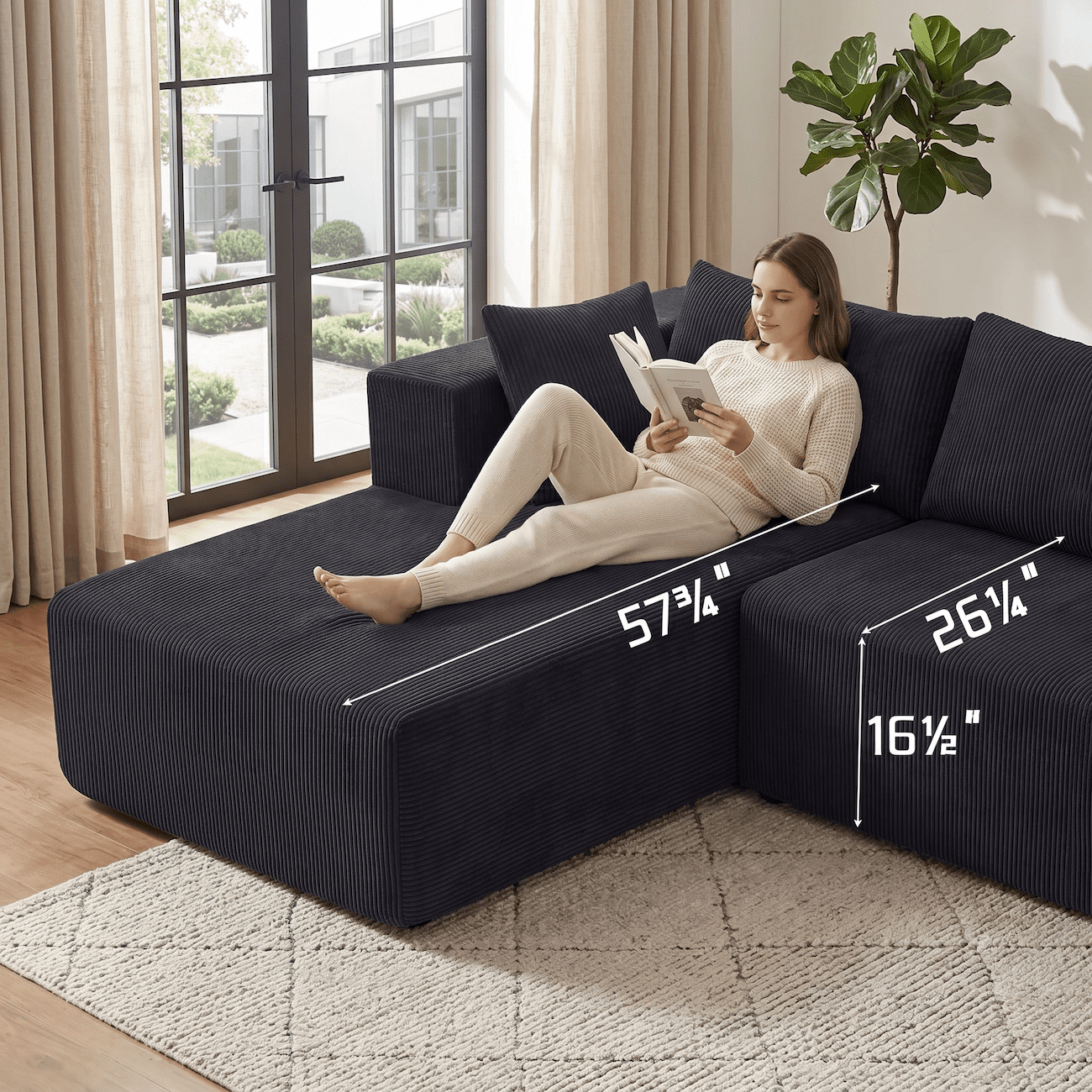 Xiweot 105" Modular Sectional Sofa, Cloud Couch with Chaise, Boneless Corduroy L Shaped Couch, No Assembly Deep Seat Sectional Sofa for Living Room Apartment (Square Right Chaise)