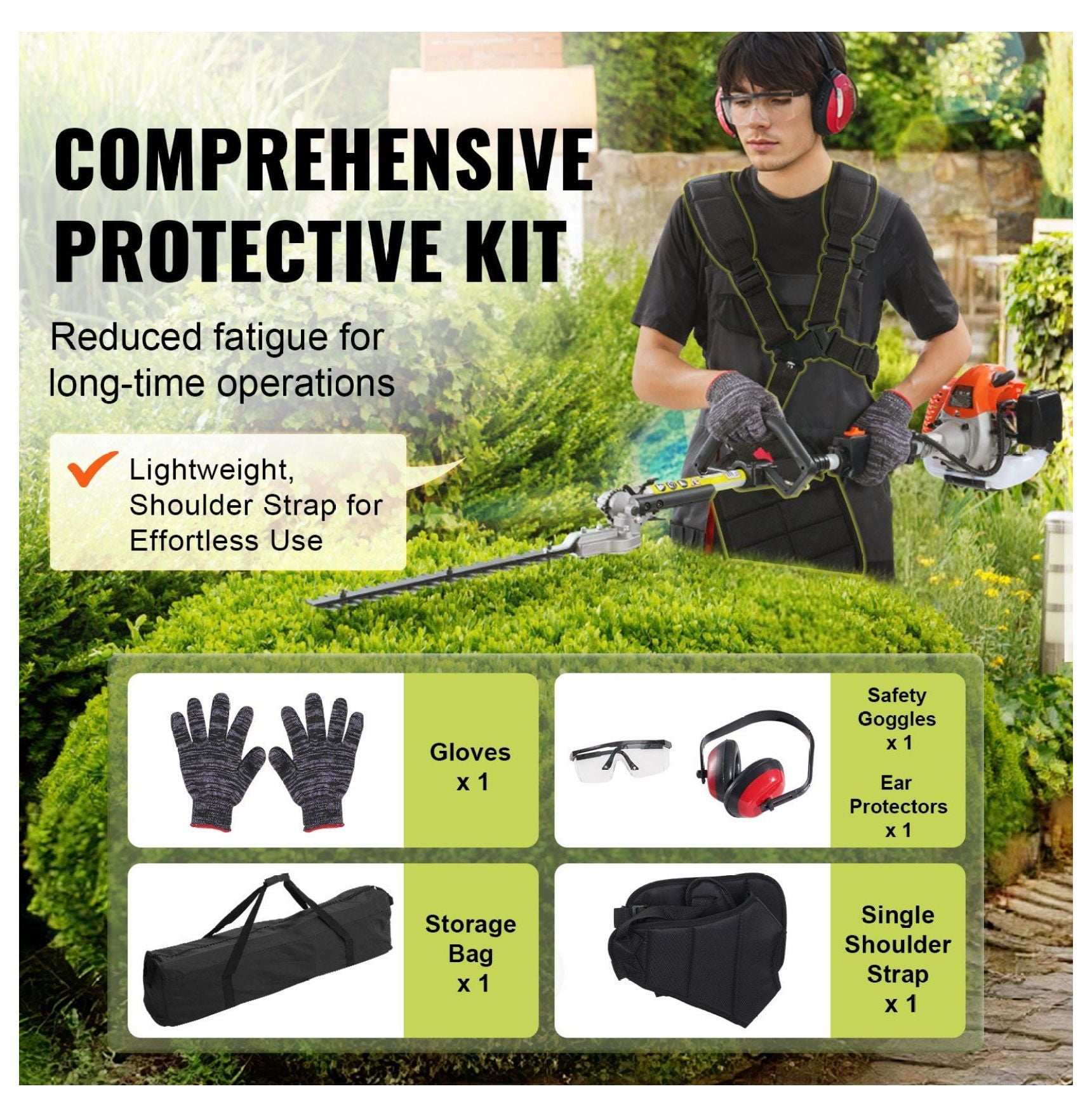 Gas Hedge Trimmer 33CC 6-in-1 Multi-Tool - Weed Eater, Pruner, Pole Saw, Brush Cutter w/Attachments