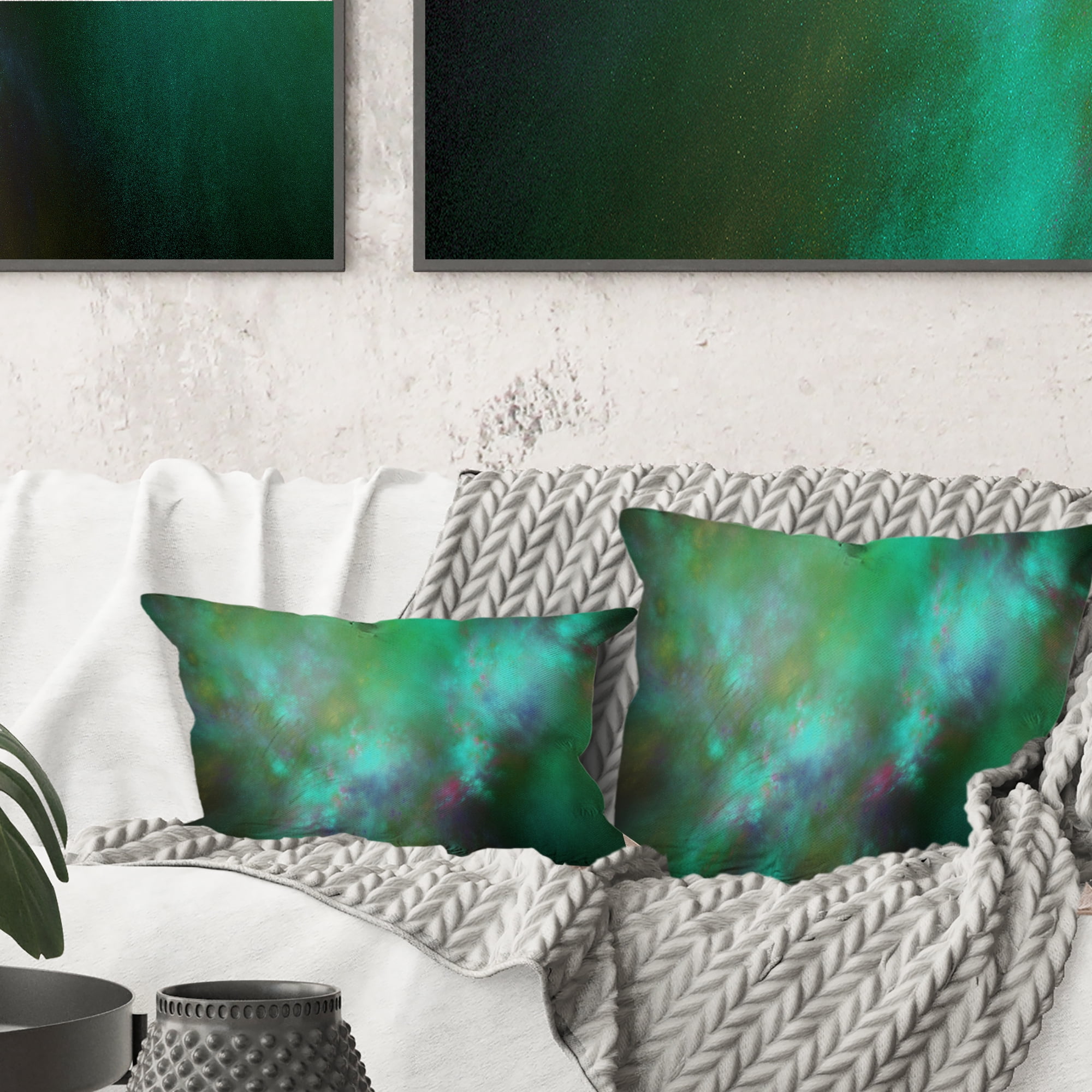 Designart Blue Fractal Sky with Blur Stars - Abstract Throw Pillow - 16x16