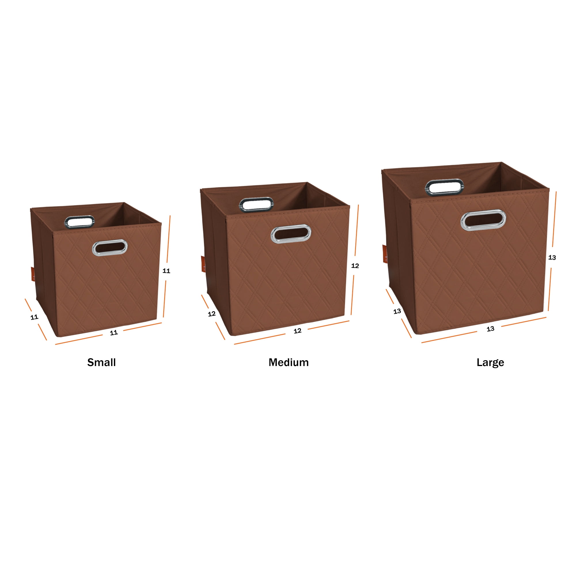 JIAessentials Set of 4 Foldable Faux Leather Cube Storage Bins Collapsible Baskets 11 inch with Dual Handles - Brown Small