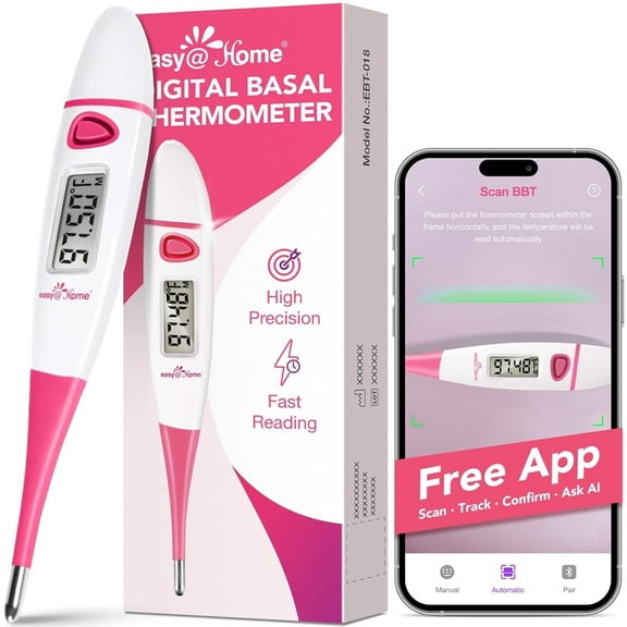 Easy@Home Basal Body Thermometer: BBT for Fertility Prediction with Memory Recall - Accurate Digital Basal Thermometer for Temperature Monitoring with Premom App - EBT-018 (Pink)