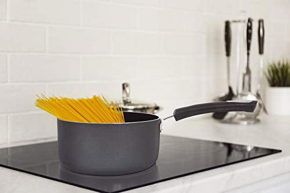 Utopia Kitchen 2 Quart Nonstick Saucepan with Glass Lid - Multipurpose Use  for Home Kitchen or Restaurant (Grey-Black)