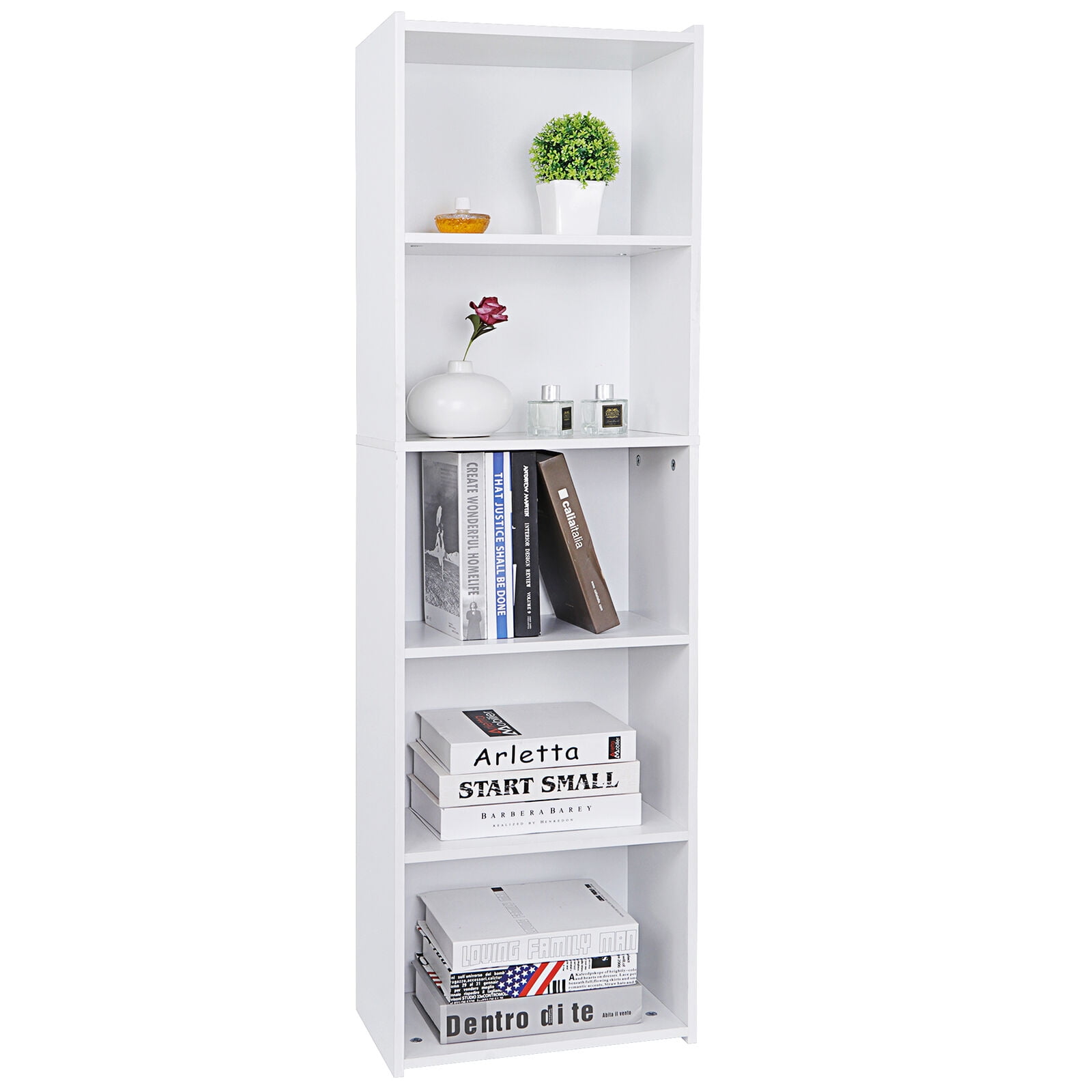 Furinno 5-Tier Reversible Color Open Shelf Bookcase , White/Green 