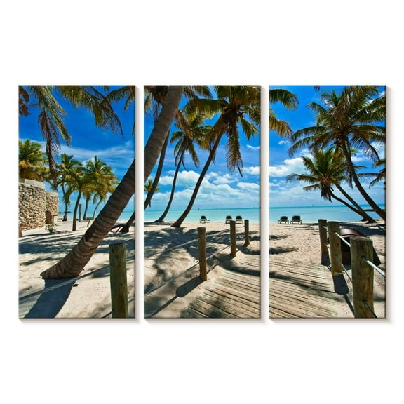 Elephant Stock Footbridge At The Beach Wall Art - Horizontal Multi Panel Canvas - Living Room Wall Decor - Beach Multi Panel - Blue And Beige Decor - 23" x 14"