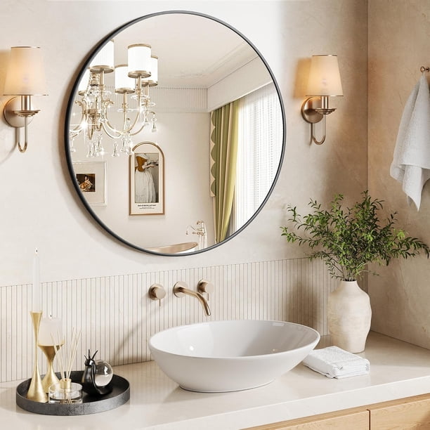 Moderno aluminum alloy framed round bathroom mirror - wall-mounted vanity circle mirror para home decor, makeup, sala de estar & hallway