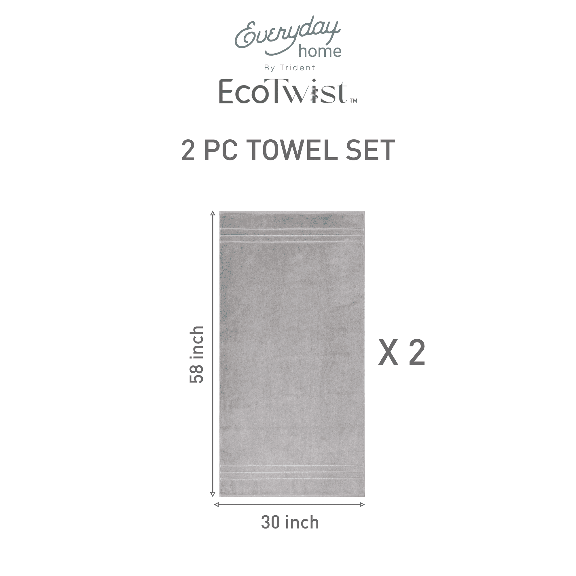 Everyday Home by Trident Eco Twist 2 Piece Bath Towel Set, Cotton and Viscose from Bamboo towel, Plush, Absorbent, Bathroom Towels, Charcoal