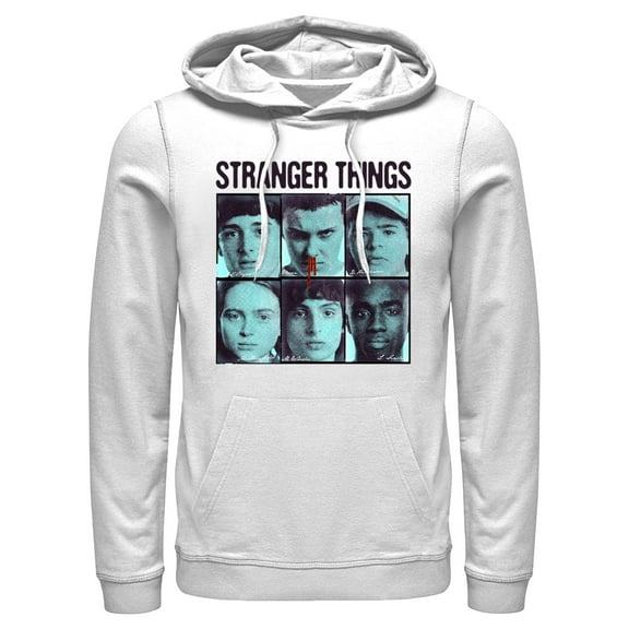 Netflix Men's Stranger Things Gang Bleeding Nose Stacked Pull Over Hoodie White X Large