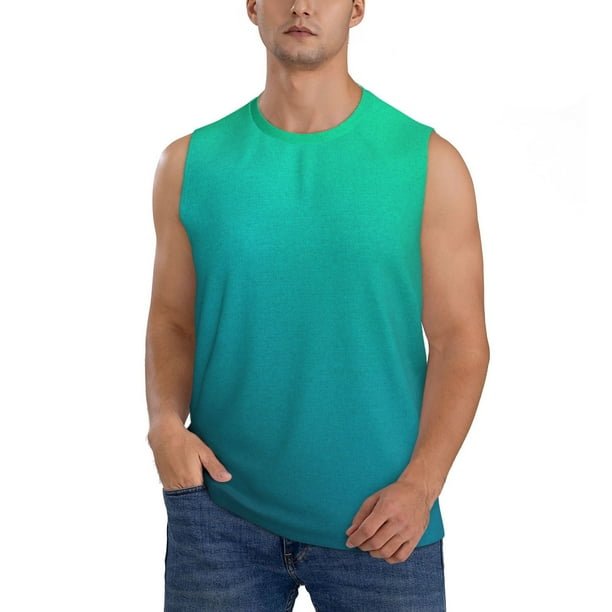 Fotbe Green Turquoise Teal Men's Camiseta sin Mangas Estampada para Hombres, Playera Casual para Gimnasio, Entrenamiento, Playa-Small