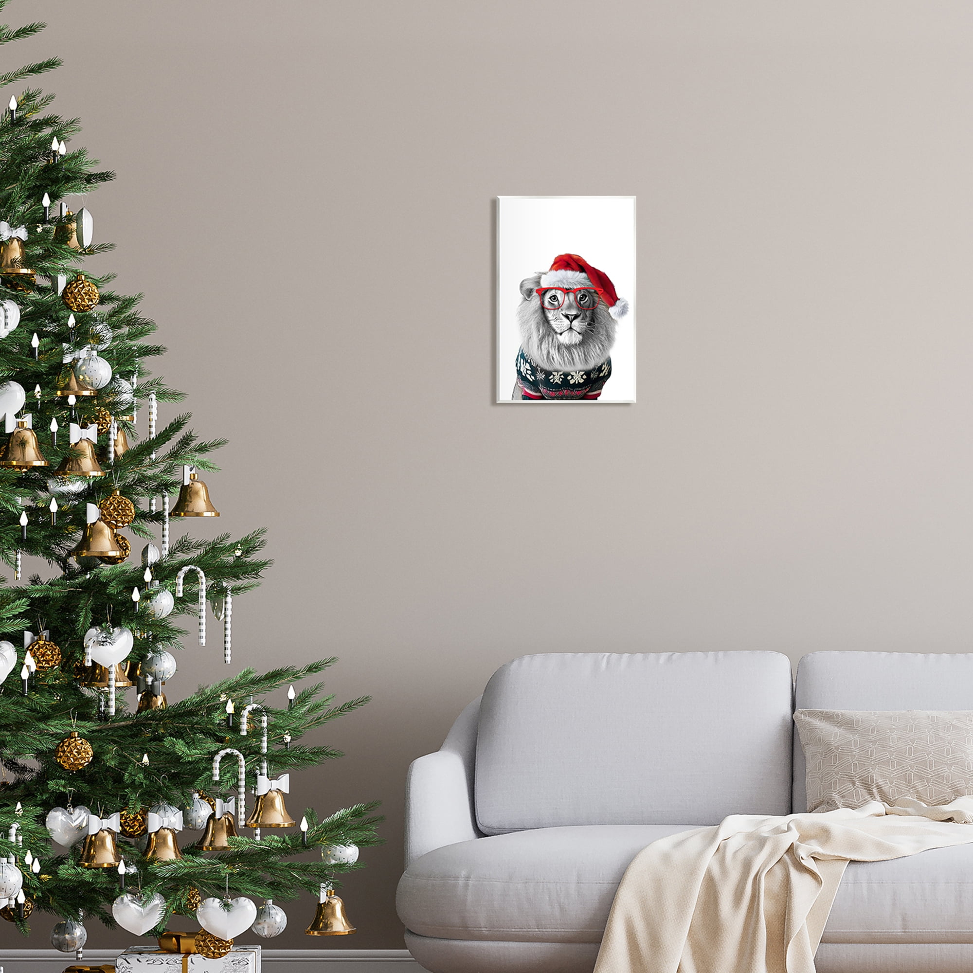 Stupell Industries Lion in Christmas Sweater Holiday Painting Unframed Art Print Wall Art, 10 x 15