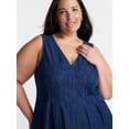 thumbnail image 3 of Terra & Sky Women’s Plus Sleeveless Midi Fit and Flare Denim Dress, Sizes 0X-5X, 3 of 4