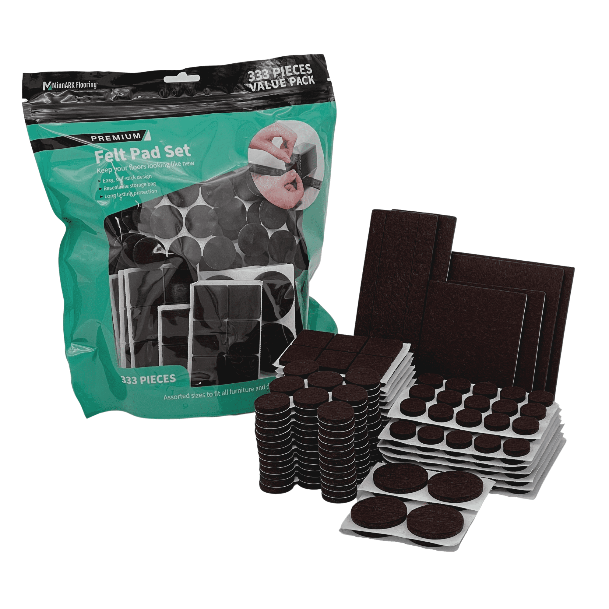 (6 pack) MinnARK Premium Felt Furniture Pads - 333 Pc - Brown - Assorted Sizes