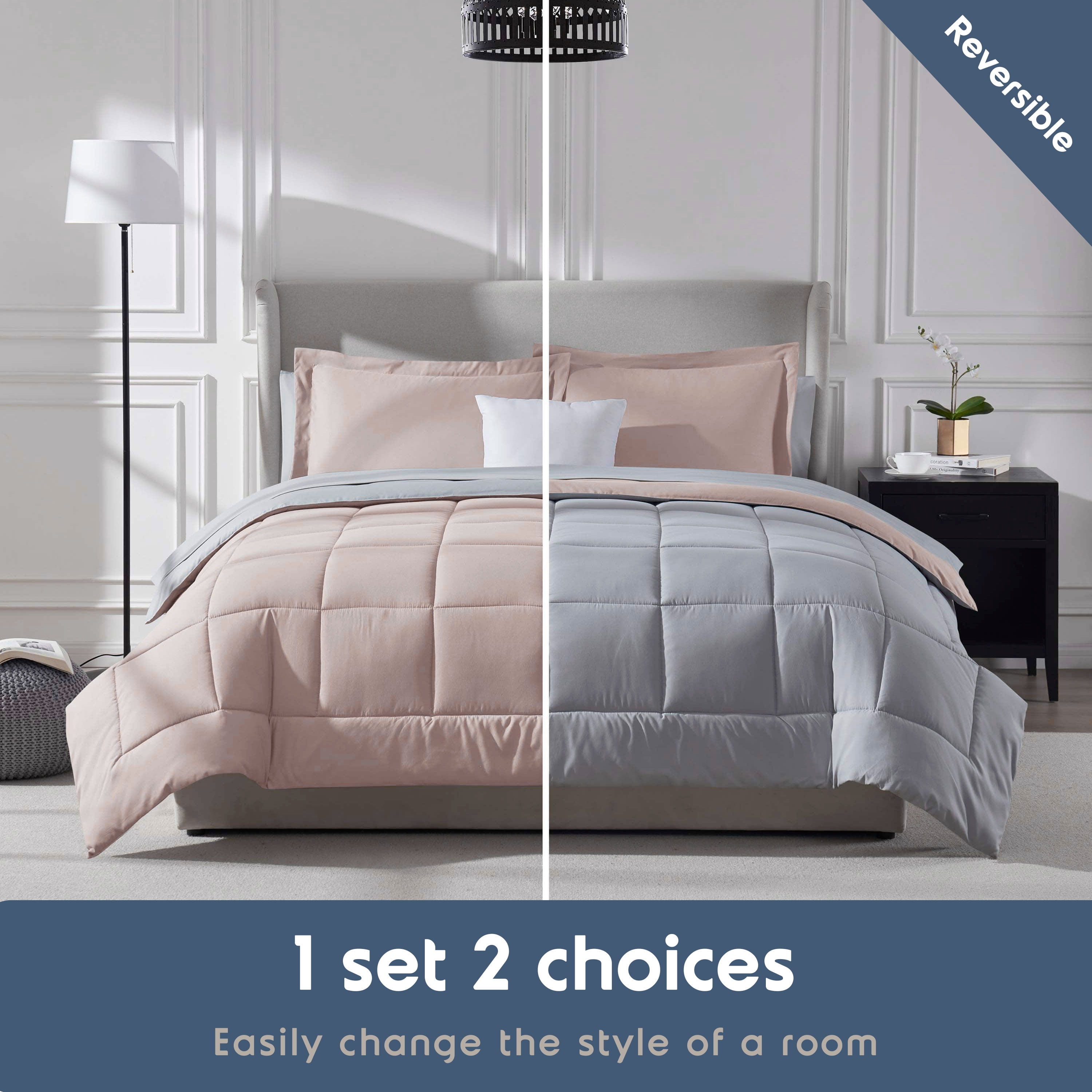 LammaLoe King Comforter Set, With King Sheets, Reversible Bed In A Bag 7 Piece, Bedding Set, Peach Beige
