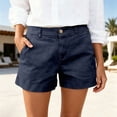thumbnail image 2 of Landzoo Shorts For Women Solid Color Zip Front With Pockets Summer Breathable Women Shorts Size L Navy, 2 of 7