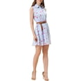 thumbnail image 5 of INSPIRE CHIC Women's Floral Printed Half Placket Knee Length Sleeveless Spring Belted Dress L Light Blue-Pink Floral, 5 of 8