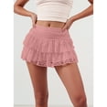 thumbnail image 4 of FEOYA Women's Y2K Lace Mini Skirt Ladies Layered Mini Skirt High Waist Ruffle Boho Skirt Micro Mesh Tiered Skort A Line Streetwear Skirts M, 4 of 7