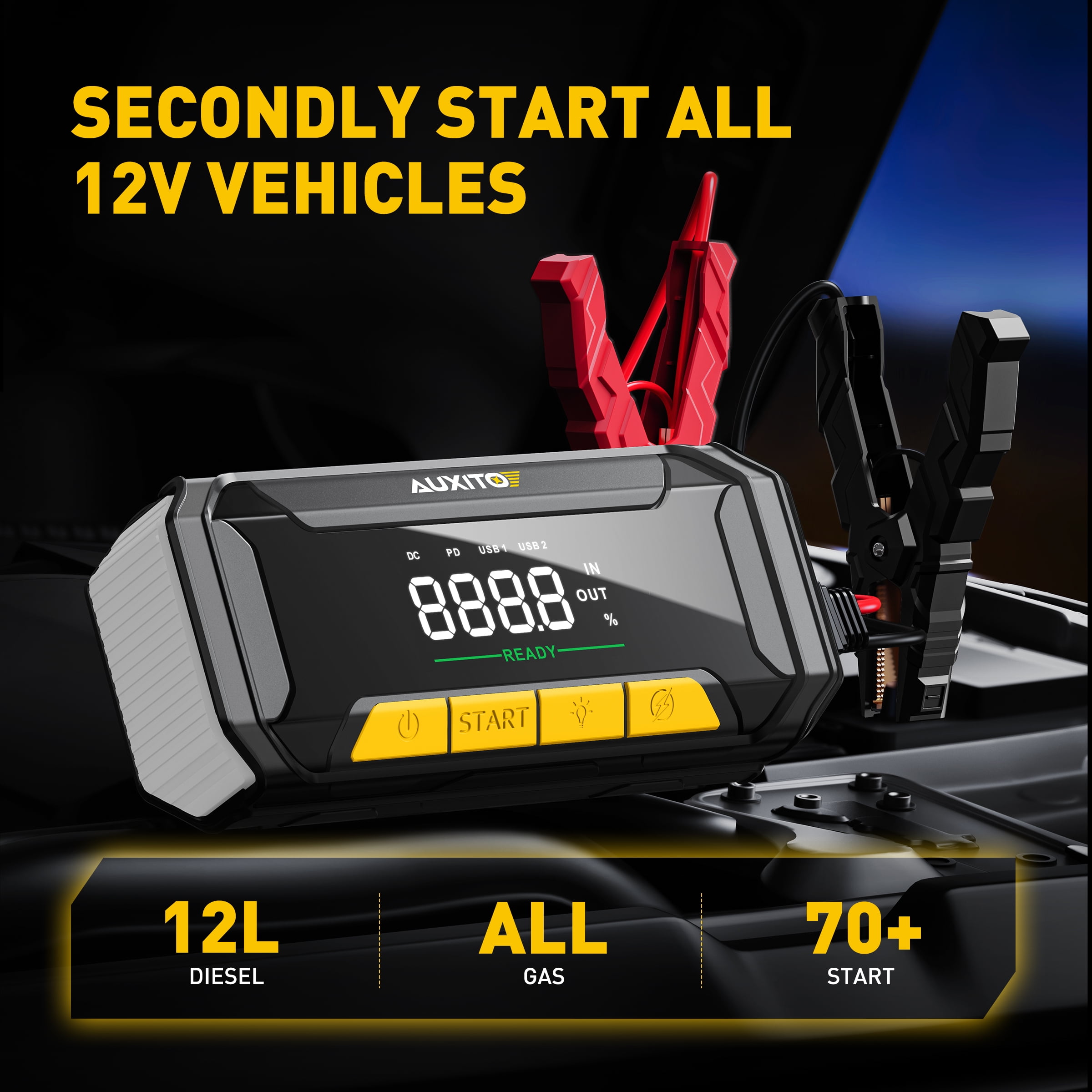 AUXITO Jump Starter 8000A Peak Jump Box(All Gas,up to 10.0L Diesel Engine) 12V Car Portable Battery Jump Starter ,Auto Battery Booster Pack,with 3-Mode Flashlight