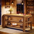 thumbnail image 3 of Tribesigns Solid Wood Bar Table, 63-inch Counter Height Pub Table with Storage Shelves, Rectangular Home Bar Unit for Kitchen, Pub, Rustic Brown, 3 of 7