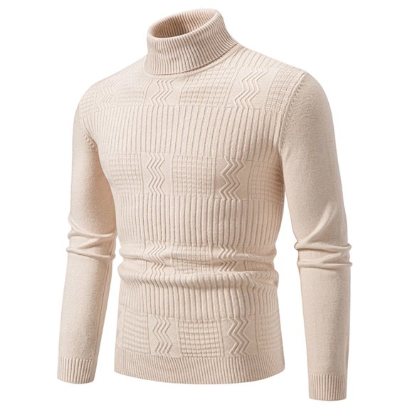 JUUYY Men's Turtleneck Sweater Long Sleeve Slim Fit Solid Color Knitted Warm Winter Casual Comfortable Base Layer Tops Pullover Beige XXL