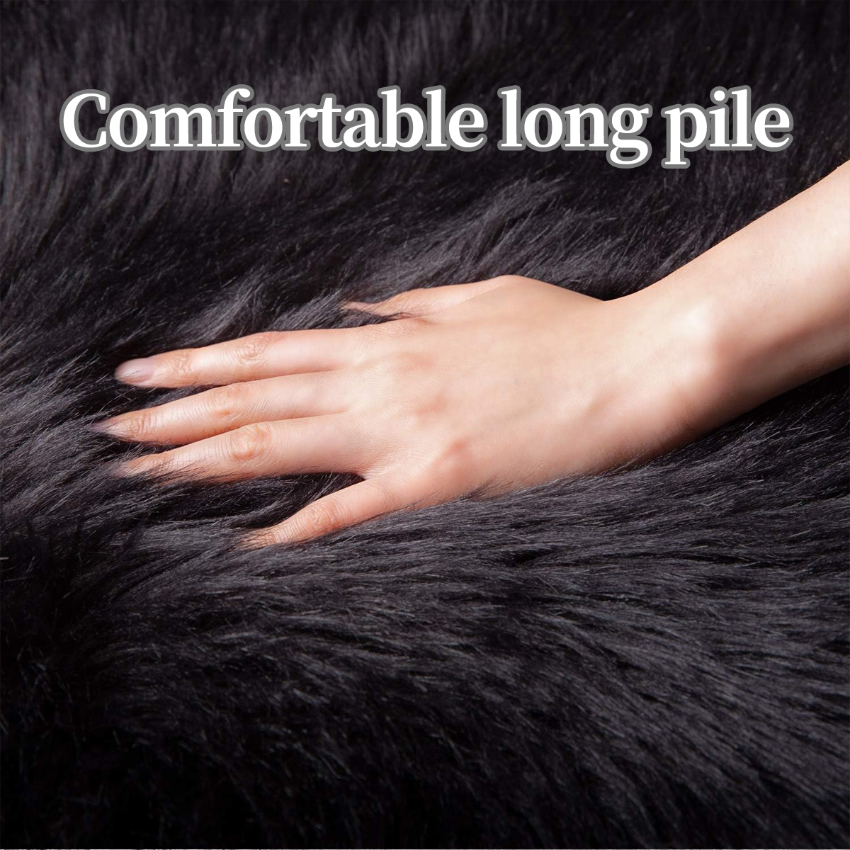 Faux sheepskin area rug 4'x6', black machine-washable fluffy carpet，Suitable for bedroom, living room, and children's room bedside rug